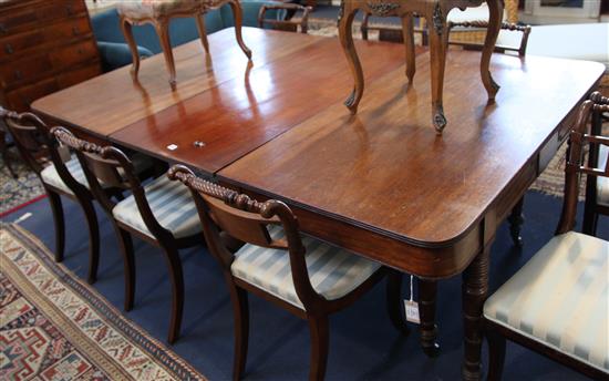 A large Regency mahogany extending dining table, extended 10ft 5.5in. W.4ft 5in. H.2ft 5in.